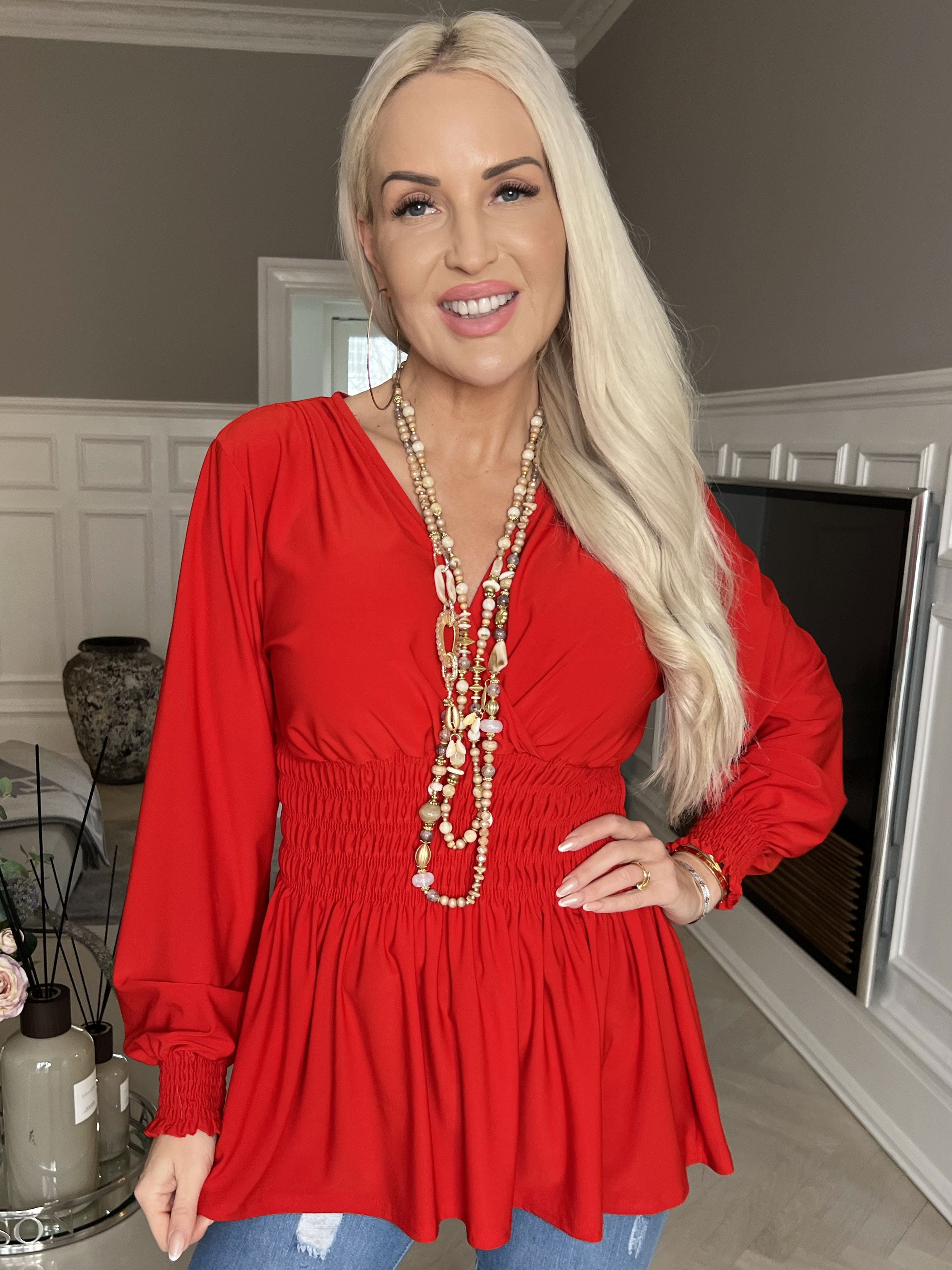 Pams Plain Shirt L/S - Bluse i elastisk stof med lange ærmer